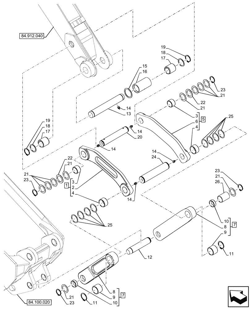 Схема запчастей Case 580N - (84.100.230) - BACKHOE BUCKET, STANDARD DIPPER, LINK, STRAIGHT (84) - BOOMS, DIPPERS & BUCKETS