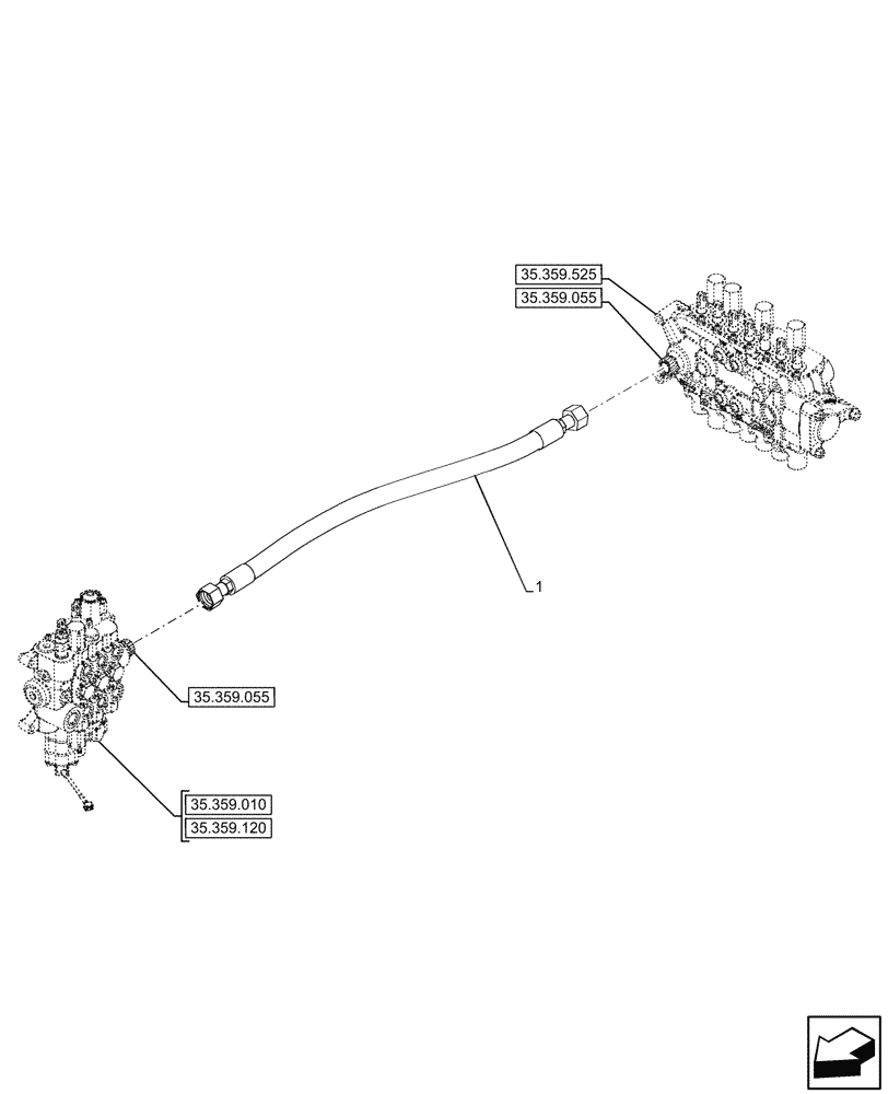 Схема запчастей Case 590SN - (35.359.435) - LOADER, BACKHOE CONTROL VALVE, LINE, W/ 3 SPOOL (35) - HYDRAULIC SYSTEMS