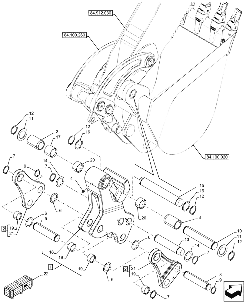 Схема запчастей Case 580N - (84.100.130) - VAR - 745162 - BACKHOE BUCKET, UNIVERSAL, COUPLING, EXTENDABLE DIPPER, LINK (84) - BOOMS, DIPPERS & BUCKETS