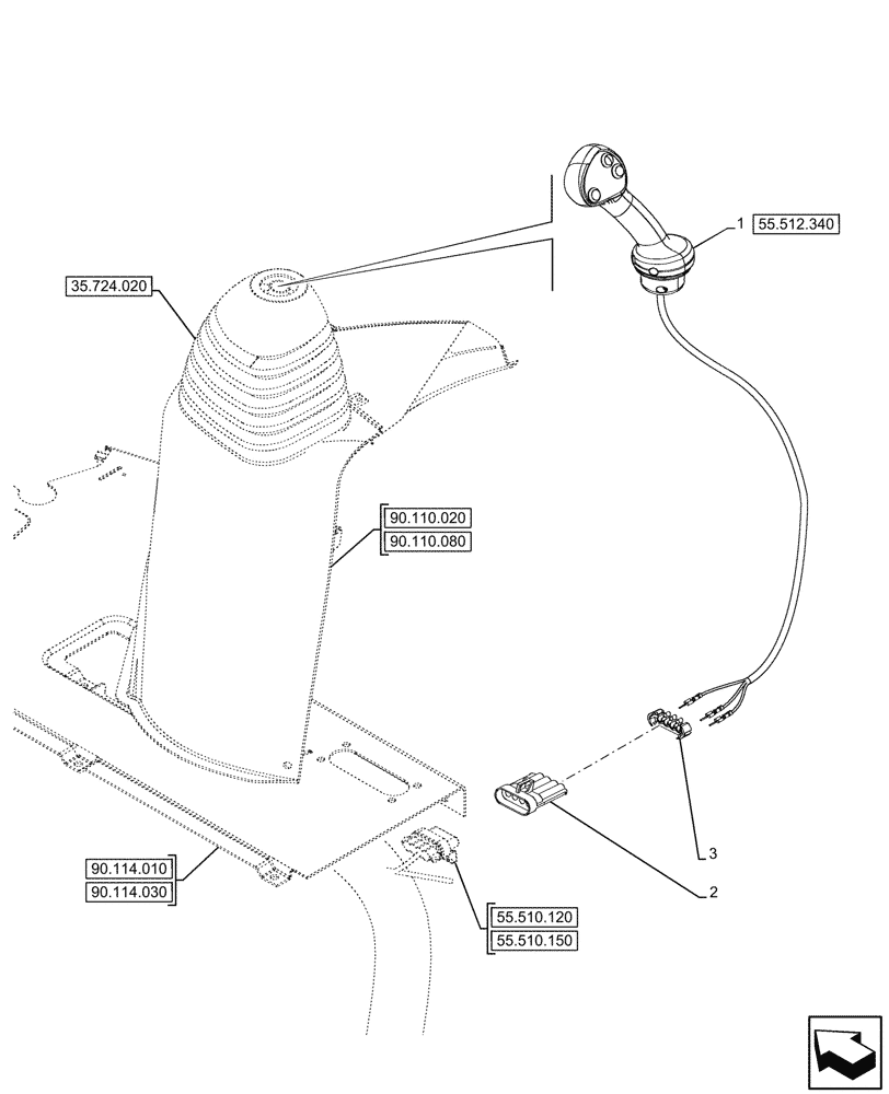 Схема запчастей Case 580SN - (55.512.330) - 2-SPOOL CONTROL VALVE, SEMI-POWERSHIFT, POWERSHIFT, TRANSMISSION, LOADER, JOYSTICK MOUNTING (55) - ELECTRICAL SYSTEMS