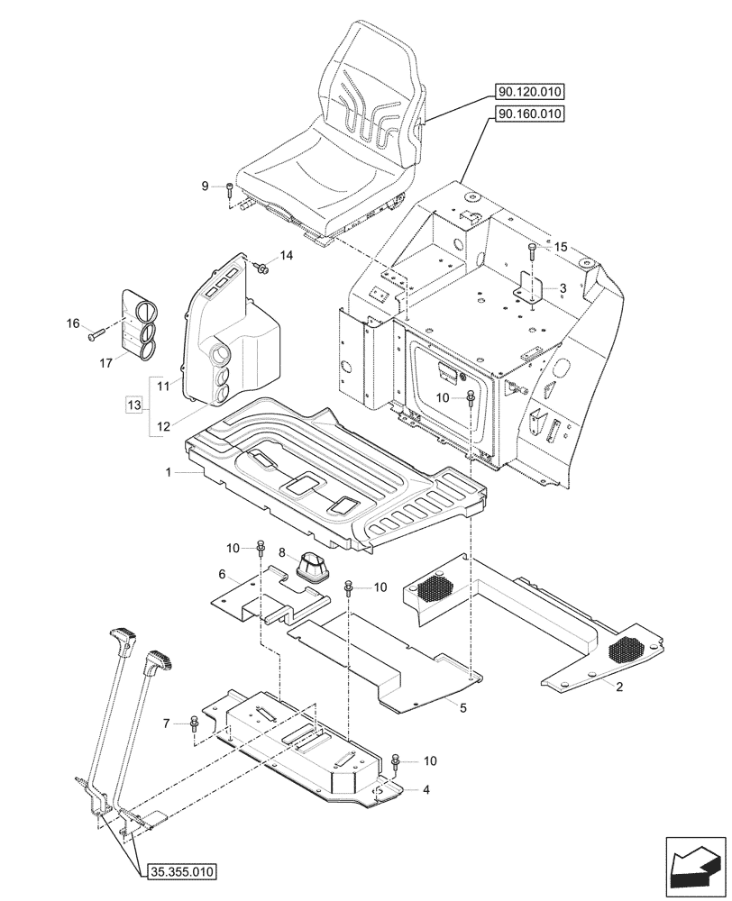 Схема запчастей Case CX26C - (90.150.040) - CAB FLOOR (90) - PLATFORM, CAB, BODYWORK AND DECALS