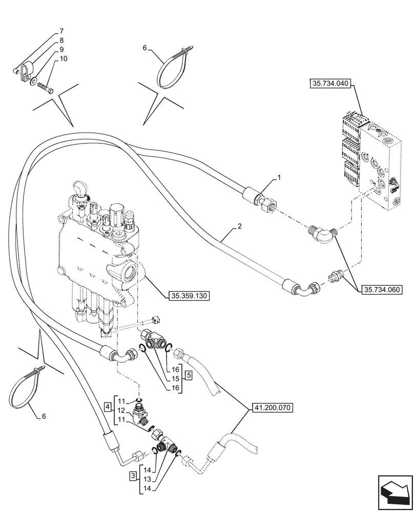 Схема запчастей Case 590SN - (35.525.220) - MECHANICAL, CONTROLS, QUICK COUPLER, LINE (35) - HYDRAULIC SYSTEMS