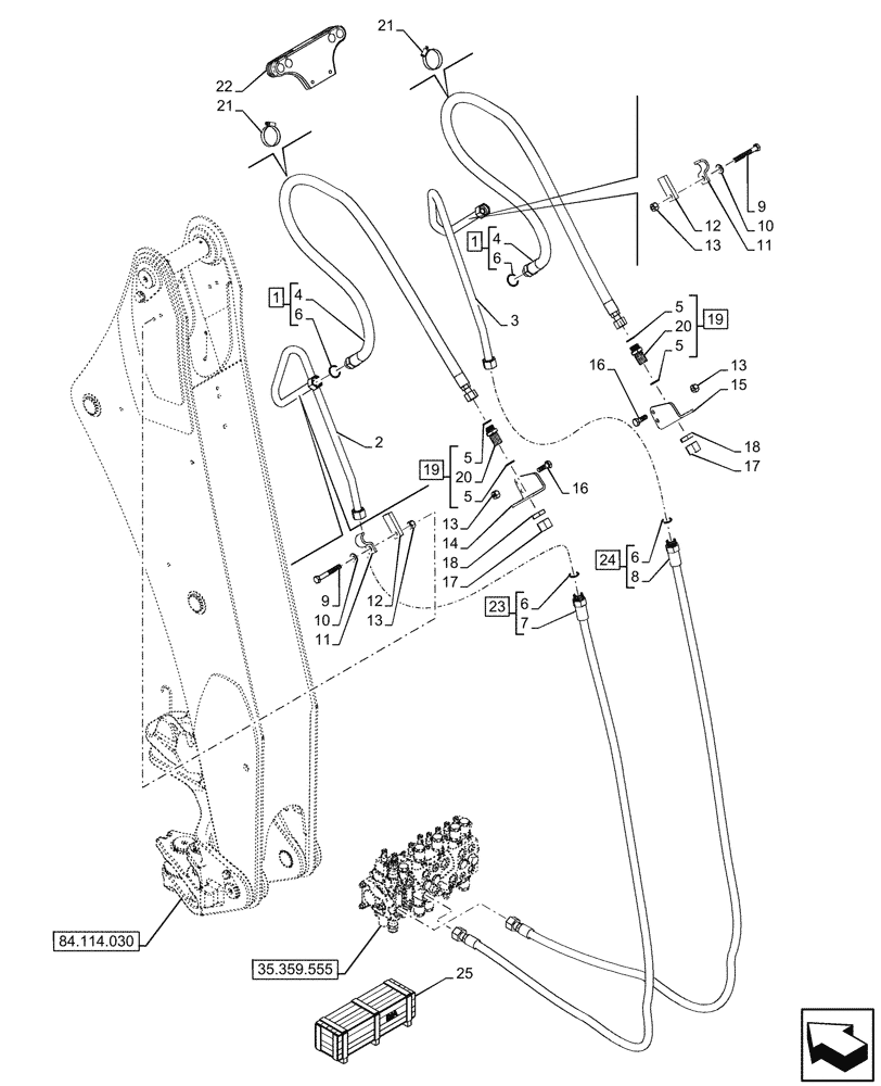 Схема запчастей Case 590SN - (35.726.040) - EXTENDABLE DIPPER, AUXILIARY HYDRAULIC, W/ COLD WEATHER (35) - HYDRAULIC SYSTEMS