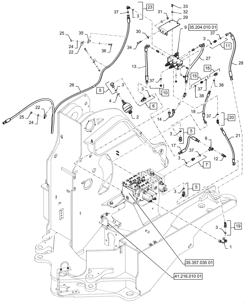 Схема запчастей Case 1121G - (35.480.010[01]) - VAR - 734051, 734052 - CONTROL VALVE LINE - 2 FUNCTION, EH (35) - HYDRAULIC SYSTEMS