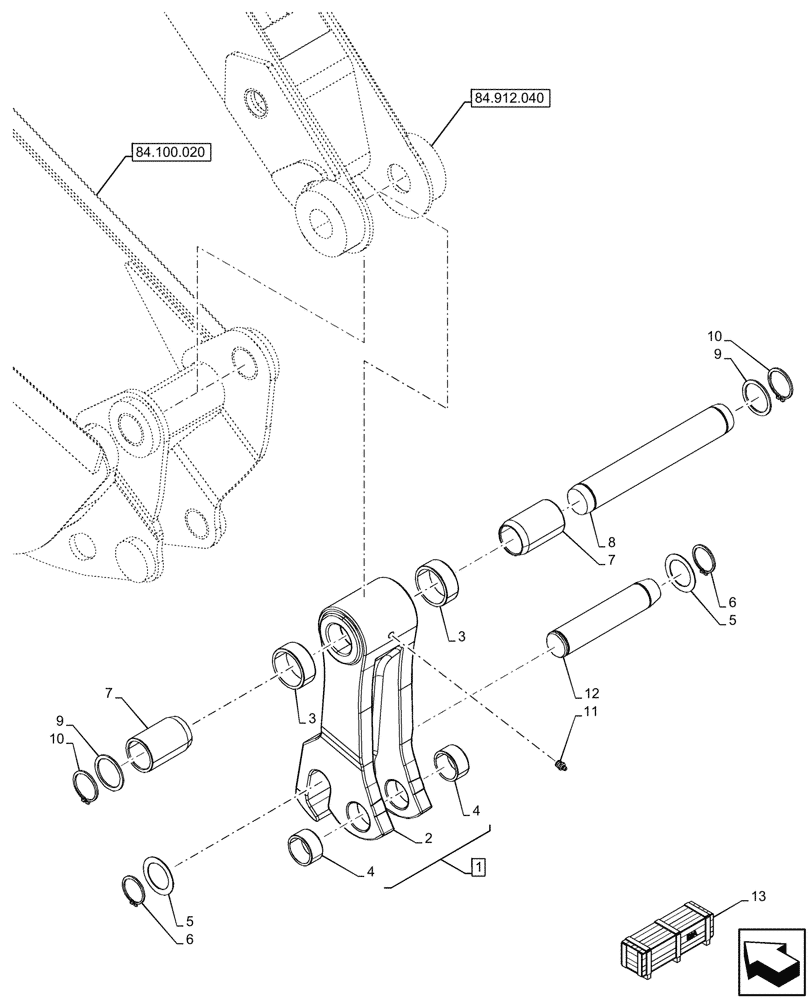 Схема запчастей Case 580N EP - (84.100.160) - VAR - 442018 - BACKHOE BUCKET, MECH. COUPLER, STANDARD DIPPER, LINK 14FT (84) - BOOMS, DIPPERS & BUCKETS