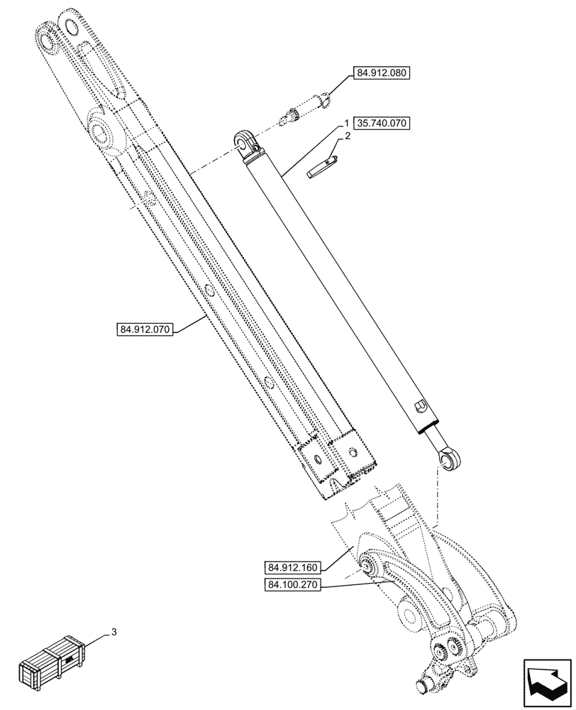 Схема запчастей Case 590SN - (35.740.050) - VAR - 423076 - EXTENDABLE DIPPER, CYLINDER (35) - HYDRAULIC SYSTEMS