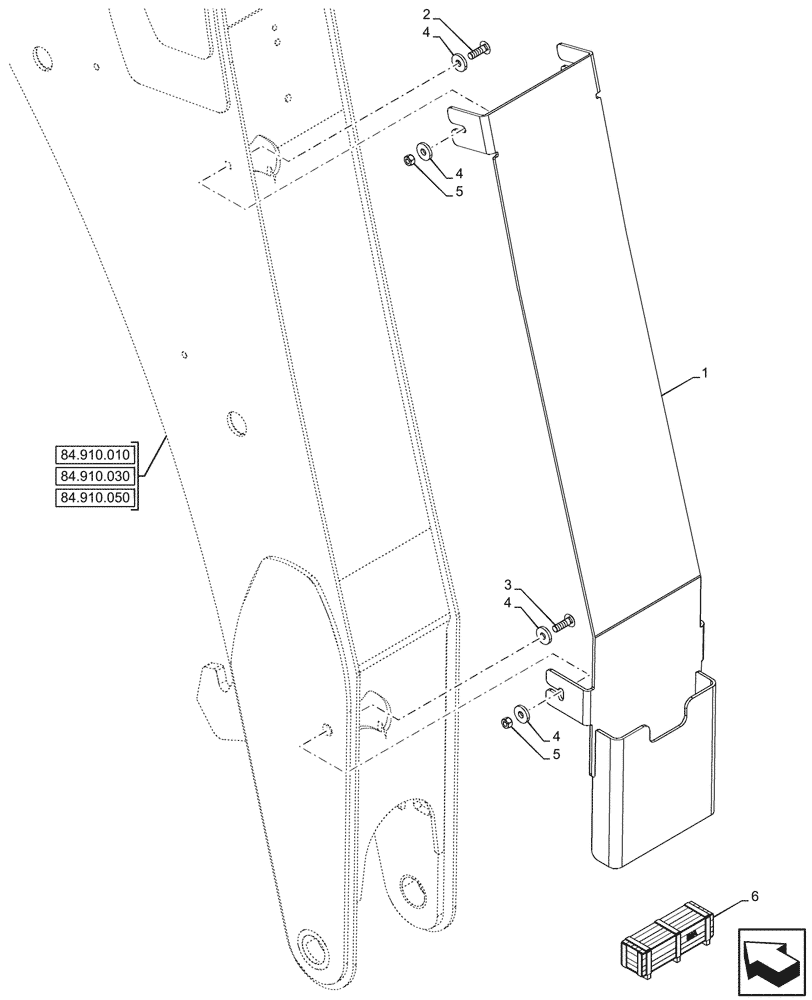 Схема запчастей Case 590SN - (84.910.070) - BOOM, GUARD (84) - BOOMS, DIPPERS & BUCKETS