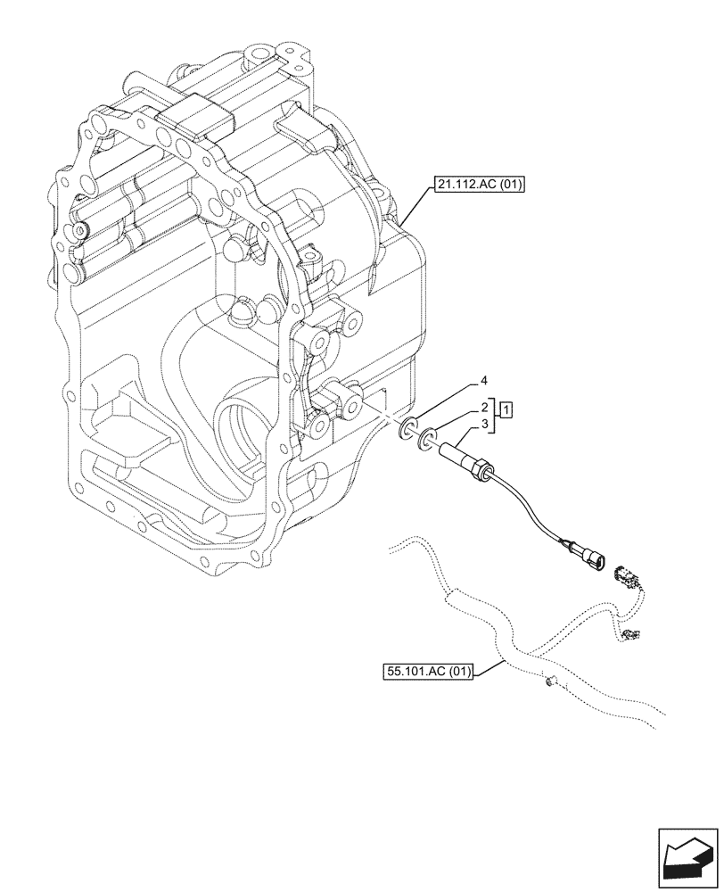 Схема запчастей Case 580SN - (55.020.AB[03]) - SPEED SENSOR, AUTO RIDE CONTROL, STANDARD, 4WD, TRANSMISSION (55) - ELECTRICAL SYSTEMS