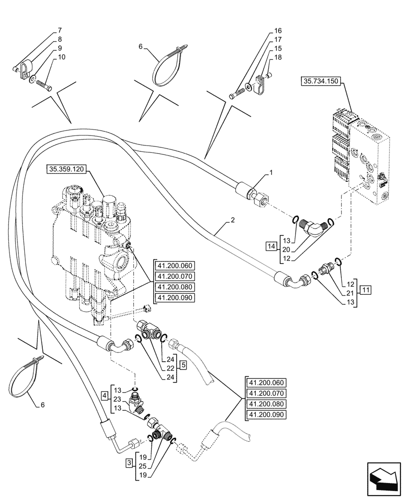 Схема запчастей Case 590SN - (35.525.220) - MECHANICAL, CONTROLS, QUICK COUPLER, LINE (35) - HYDRAULIC SYSTEMS