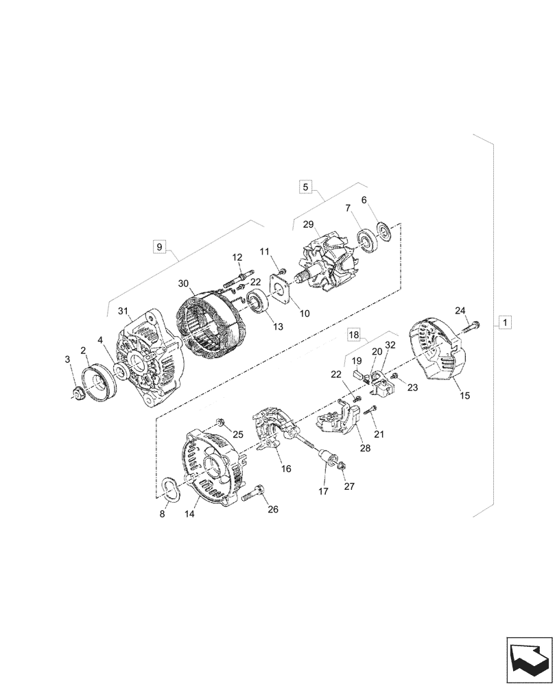 Схема запчастей Case CX26C - (55.301.020) - ALTERNATOR, COMPONENTS (55) - ELECTRICAL SYSTEMS