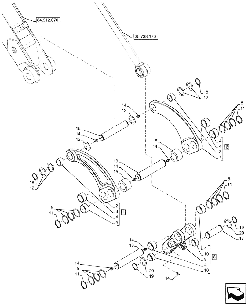 Схема запчастей Case 590SN - (84.100.280) - VAR - 442017 - BACKHOE BUCKET, MECH. COUPLER, LINK 15FT (84) - BOOMS, DIPPERS & BUCKETS