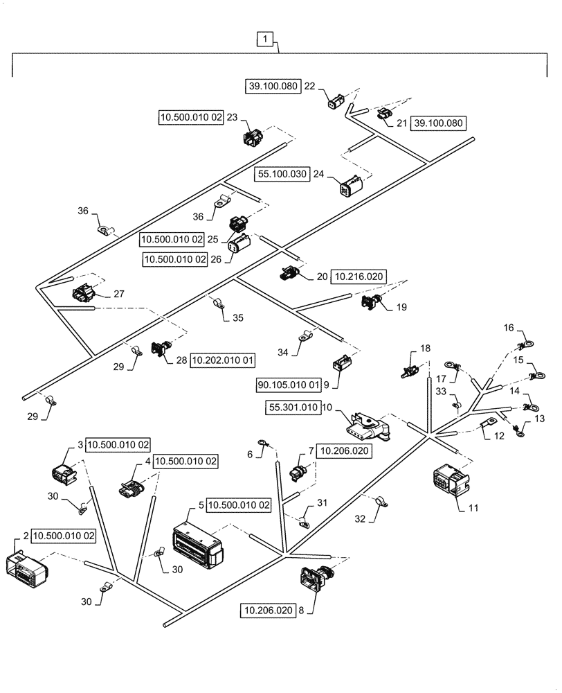 Схема запчастей Case 1021G - (55.100.020[02]) - ENGINE & REAR CHASSIS HARNESS ASSEMBLY (55) - ELECTRICAL SYSTEMS