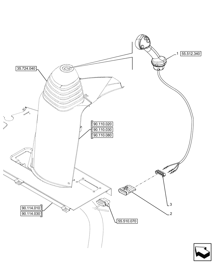 Схема запчастей Case 590SN - (55.512.330) - 2-SPOOL CONTROL VALVE, SEMI-POWERSHIFT, POWERSHIFT, TRANSMISSION, LOADER, JOYSTICK MOUNTING (55) - ELECTRICAL SYSTEMS