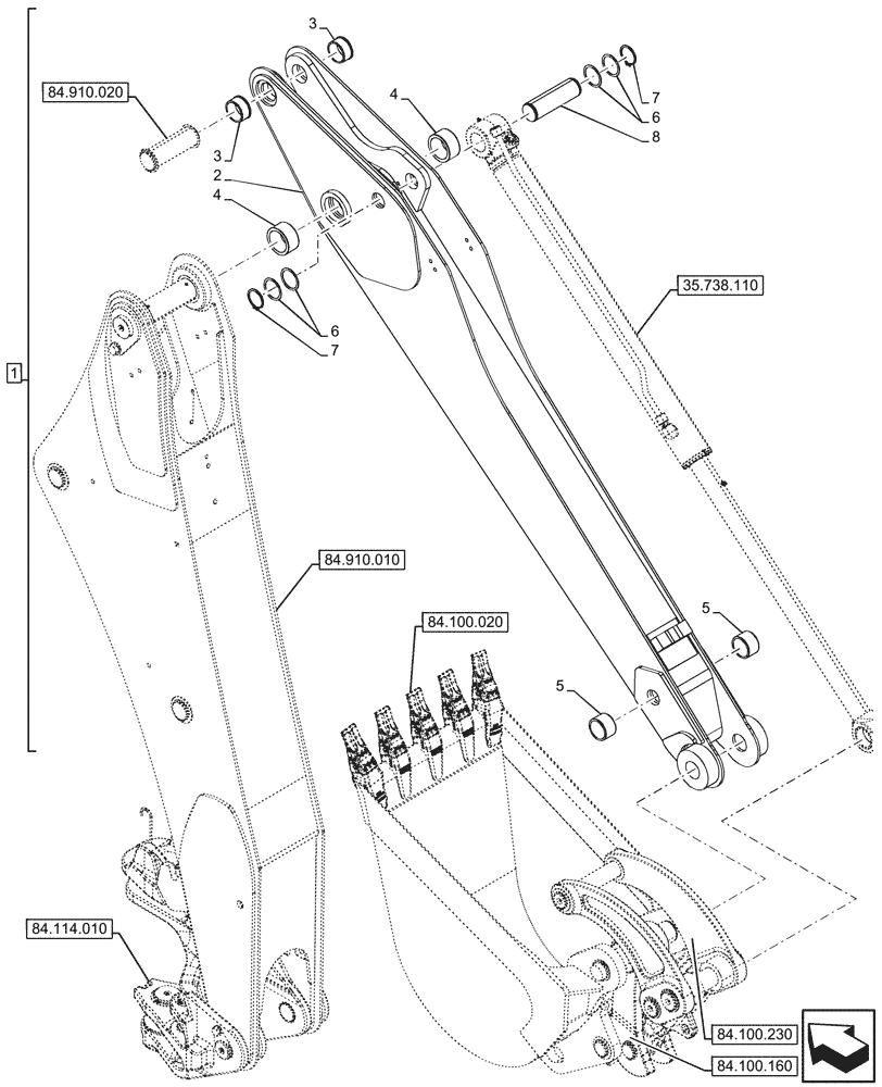 Схема запчастей Case 580N EP - (84.912.040) - VAR - 423075 - STANDARD DIPPER, BACKHOE ARM (84) - BOOMS, DIPPERS & BUCKETS