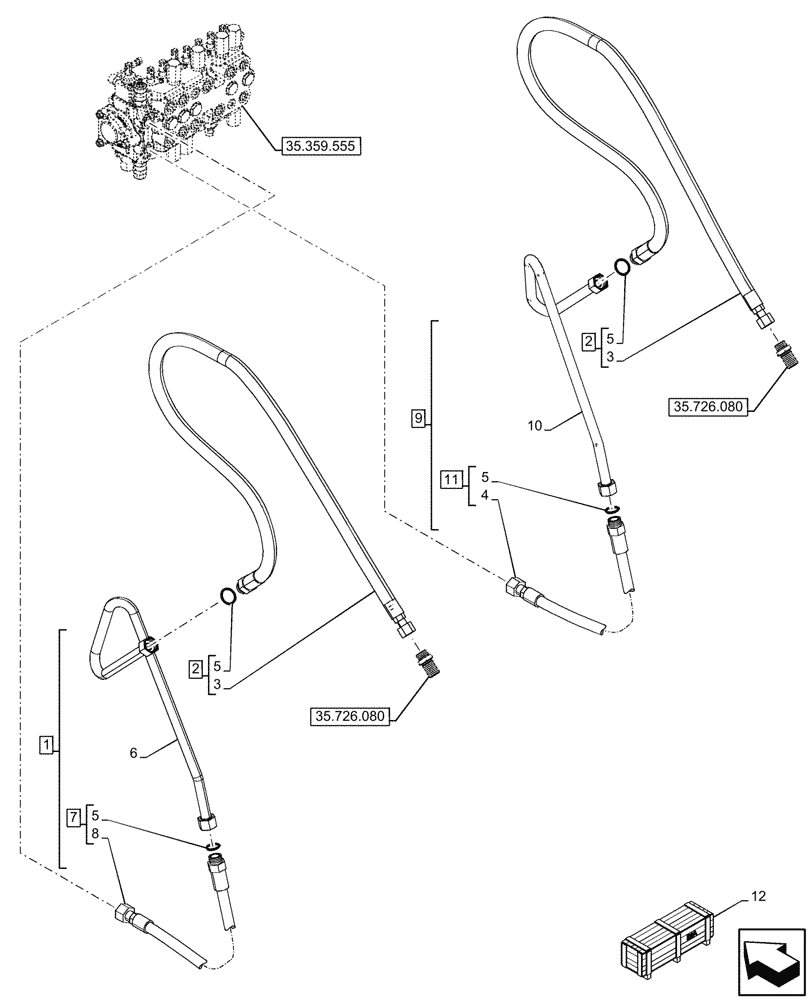 Схема запчастей Case 590SN - (35.726.070) - EXTENDABLE DIPPER, AUXILIARY HYDRAULIC, W/ STANDARD CLIMATE (35) - HYDRAULIC SYSTEMS