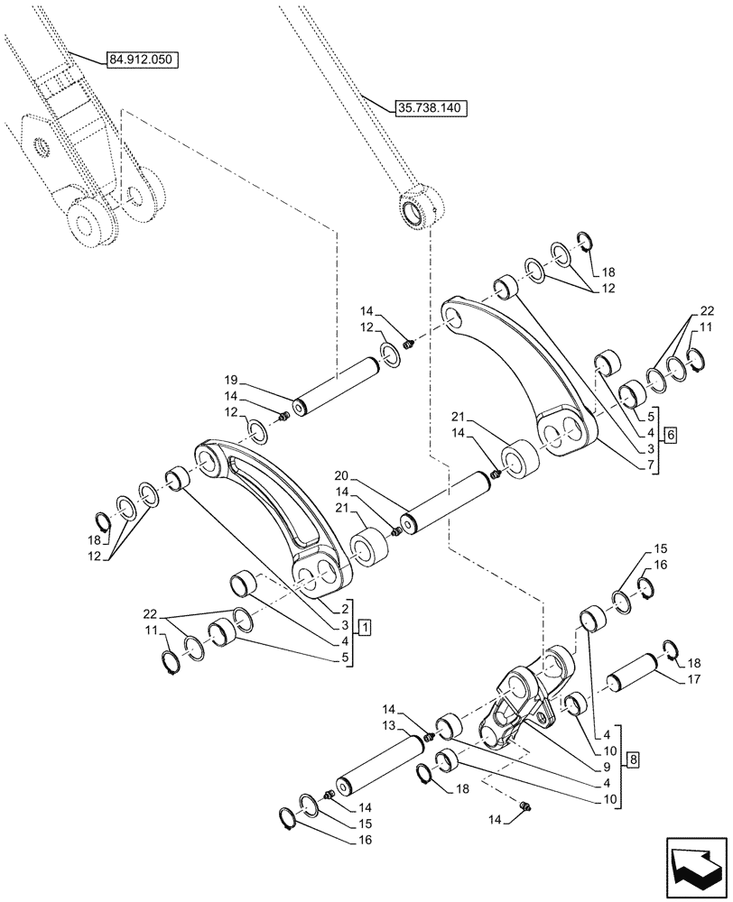 Схема запчастей Case 580SN - (84.100.250) - BACKHOE BUCKET, MECH. COUPLER, LINK 14FT (84) - BOOMS, DIPPERS & BUCKETS