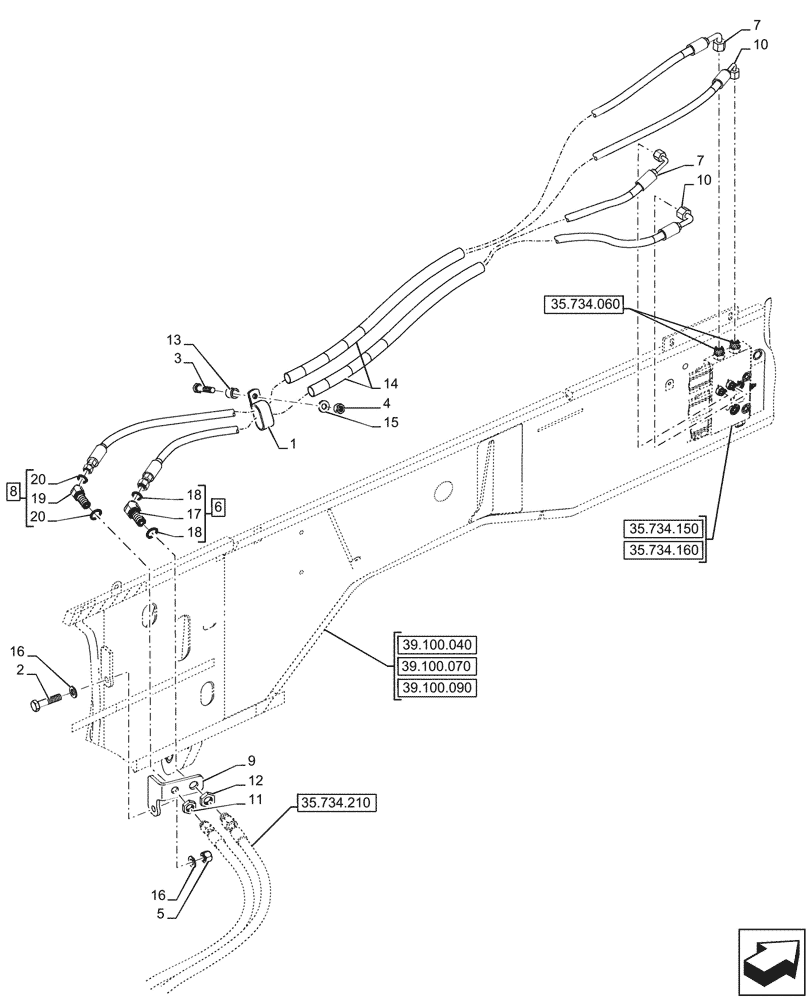 Схема запчастей Case 590SN - (35.734.010) - VAR - 442017 - QUICK COUPLER, VALVE, HYDRAULIC LINE (35) - HYDRAULIC SYSTEMS