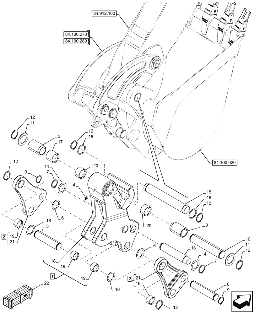 Схема запчастей Case 590SN - (84.100.120) - VAR - 745162 - BACKHOE BUCKET, UNIVERSAL, COUPLING, STANDARD DIPPER, LINK (84) - BOOMS, DIPPERS & BUCKETS