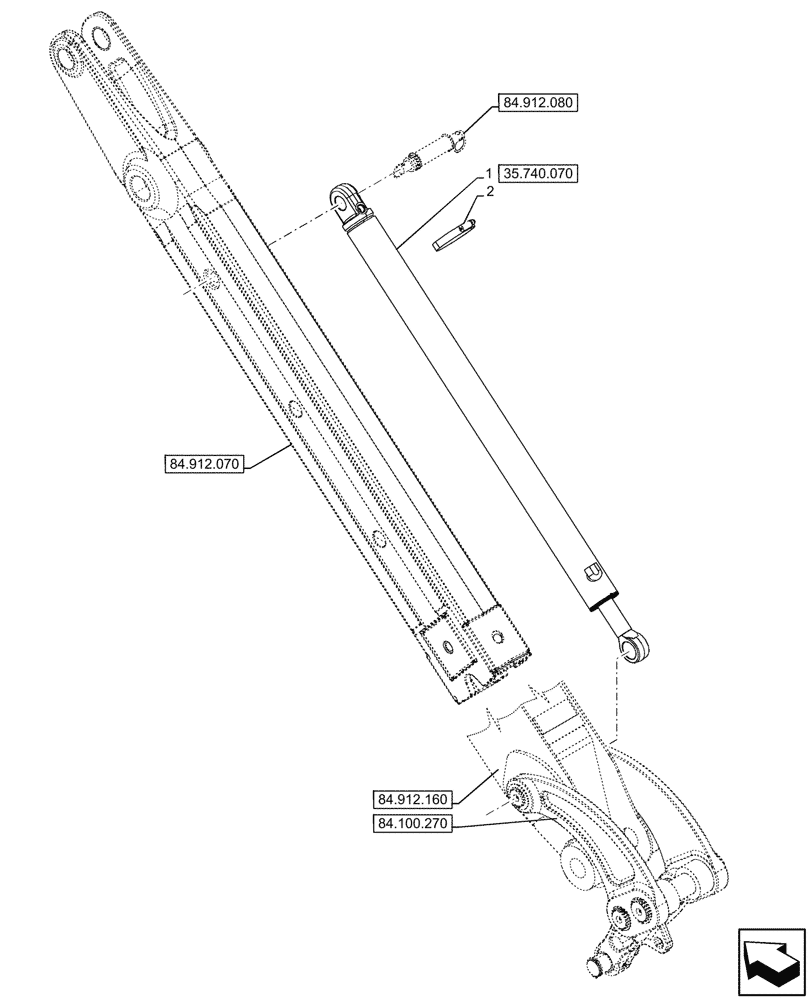 Схема запчастей Case 590SN - (35.740.100) - VAR - 423076 - COLD CLIMATE, EXTENDABLE DIPPER, CYLINDER (35) - HYDRAULIC SYSTEMS