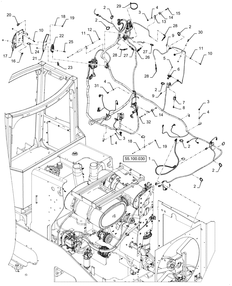 Схема запчастей Case 1021G - (55.100.010[02]) - ENGINE & REAR CHASSIS HARNESS INSTALLATION (55) - ELECTRICAL SYSTEMS