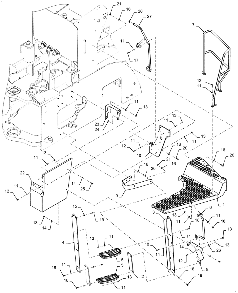 Схема запчастей Case 1121G - (90.118.010) - STEPS, LEFT SIDE (90) - PLATFORM, CAB, BODYWORK AND DECALS