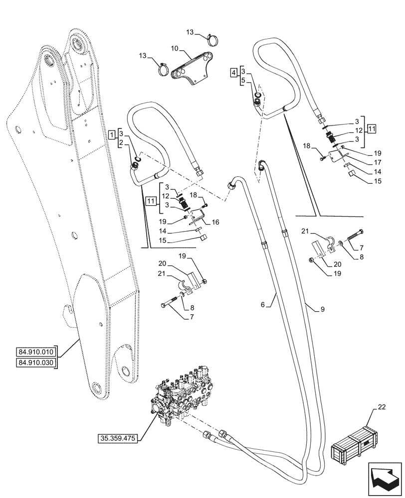 Схема запчастей Case 580N - (35.726.050) - EXTENDABLE DIPPER, AUXILIARY HYDRAULIC, W/ STANDARD CLIMATE (35) - HYDRAULIC SYSTEMS