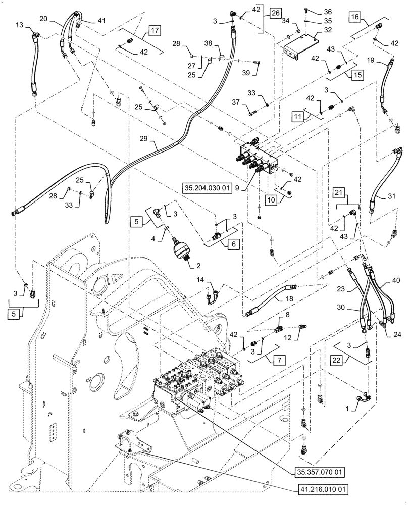 Схема запчастей Case 1121G - (35.480.030[01]) - VAR - 734055 - CONTROL VALVE LINE - 4 FUNCTION, EH (35) - HYDRAULIC SYSTEMS