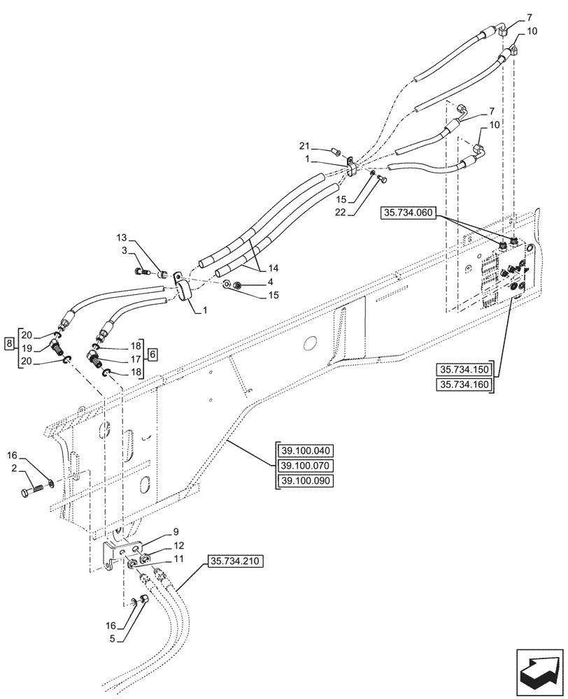 Схема запчастей Case 580SN - (35.734.010) - VAR - 442017 - QUICK COUPLER, VALVE, HYDRAULIC LINE (35) - HYDRAULIC SYSTEMS