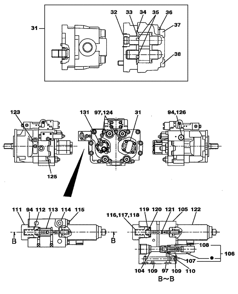 Схема запчастей Case CX225SR - (08-96[02A]) - HYDROSTATIC PUMP, OPTION (08) - HYDRAULICS