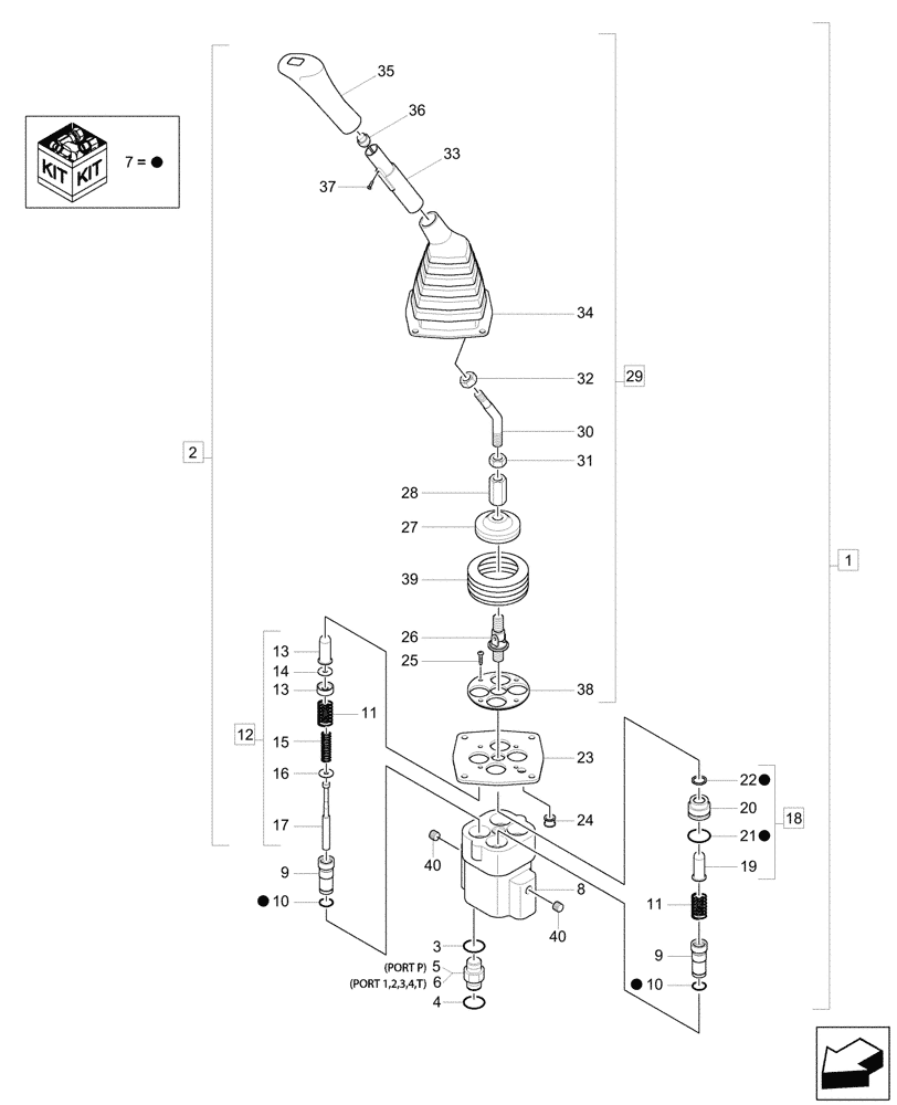 Схема запчастей Case CX26C - (35.355.020) - VAR - 405019, 405021 - JOYSTICK, VALVE, REMOTE CONTROL (35) - HYDRAULIC SYSTEMS