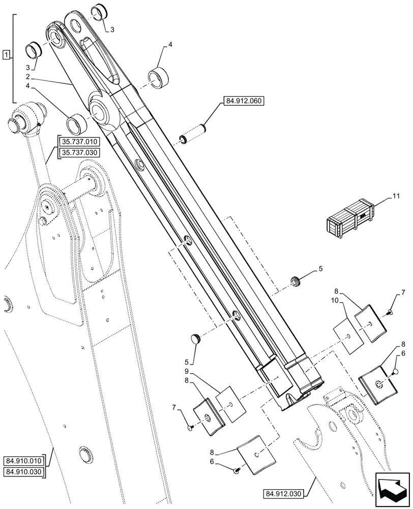 Схема запчастей Case 580SN - (84.912.050) - VAR - 423076 - EXTENDABLE DIPPER, FIXED, ARM (84) - BOOMS, DIPPERS & BUCKETS