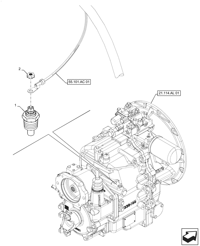 Схема запчастей Case 570N EP - (55.022.AB[01]) - TRANSMISSION, TEMPERATURE SWITCH (55) - ELECTRICAL SYSTEMS