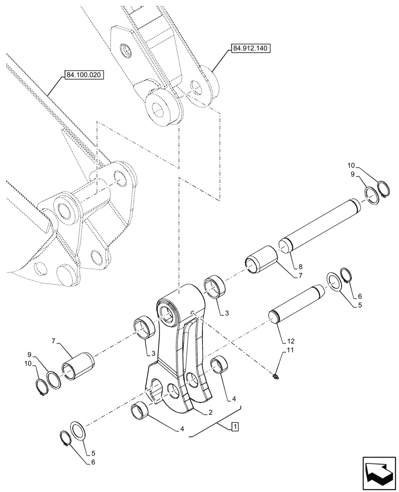 Схема запчастей Case 580SN WT - (84.100.180) - BACKHOE BUCKET, MECH. COUPLER, EXTENDABLE DIPPER, LINK 14FT (84) - BOOMS, DIPPERS & BUCKETS