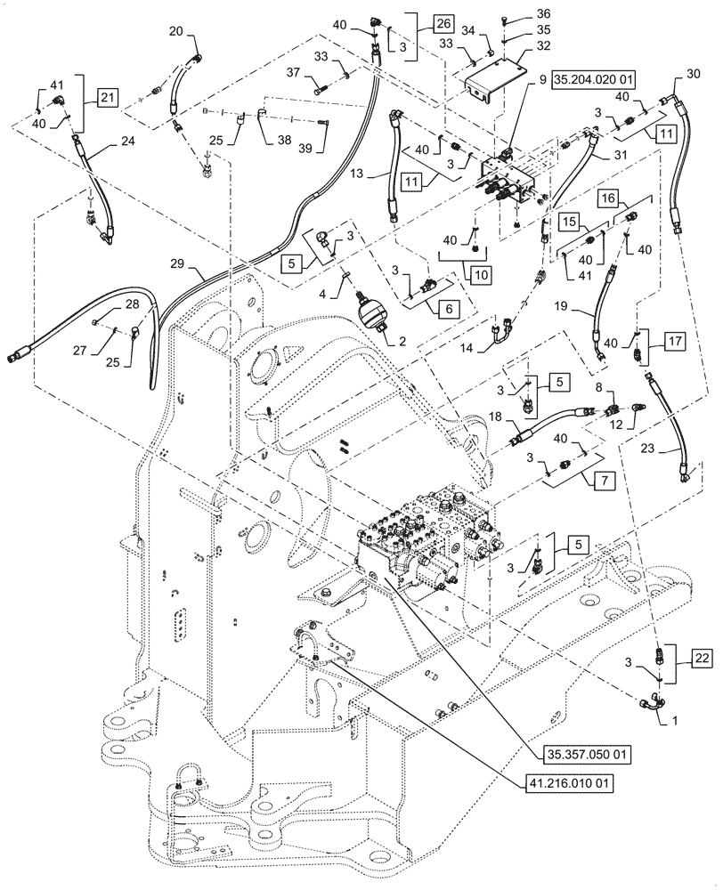 Схема запчастей Case 1121G - (35.480.020[01]) - VAR - 734053, 734054 - CONTROL VALVE LINE - 3 FUNCTION, EH (35) - HYDRAULIC SYSTEMS