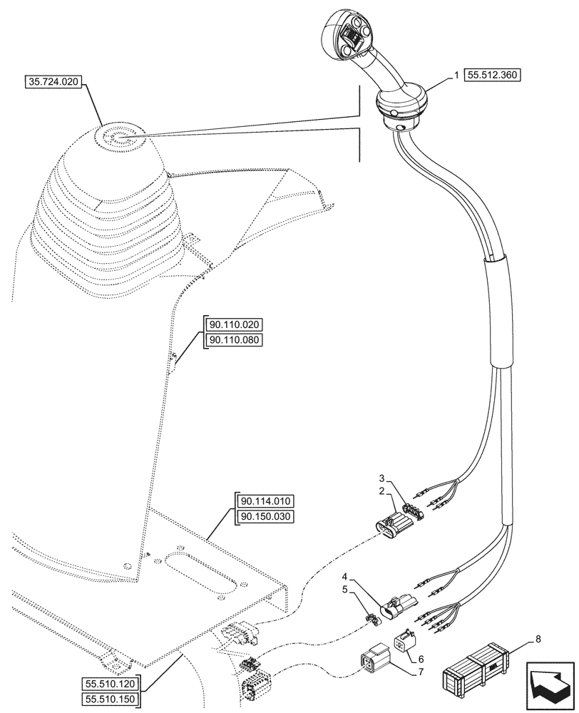 Схема запчастей Case 590SN - (55.512.350) - 3-SPOOL CONTROL VALVE, SEMI-POWERSHIFT, POWERSHIFT, TRANSMISSION, LOADER, JOYSTICK MOUNTING (55) - ELECTRICAL SYSTEMS