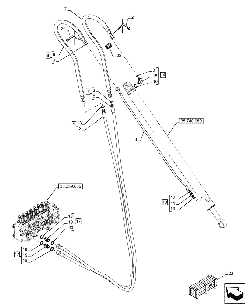 Схема запчастей Case 590SN - (35.740.060) - VAR - 423076 - EXTENDABLE DIPPER, CYLINDER, LINE (35) - HYDRAULIC SYSTEMS