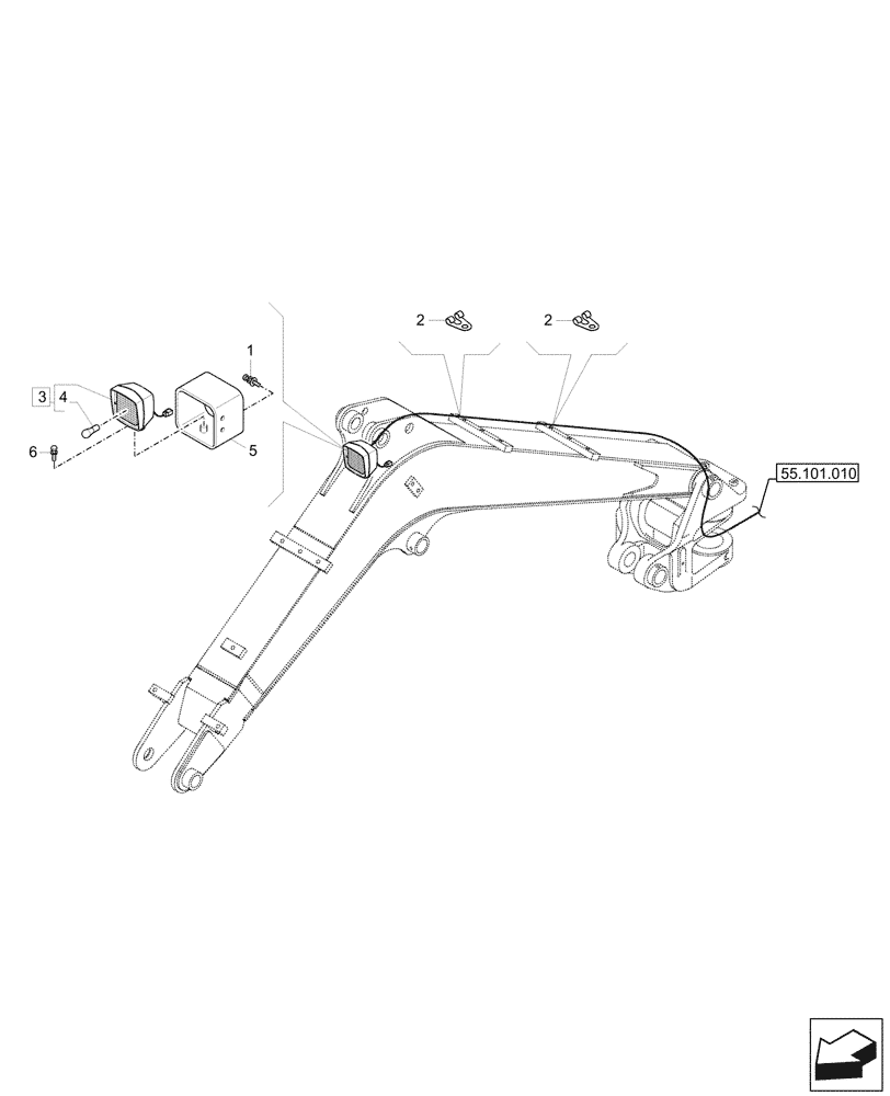 Схема запчастей Case CX26C - (55.511.010) - WORK LIGHT, BOOM, WIRE HARNESS (55) - ELECTRICAL SYSTEMS