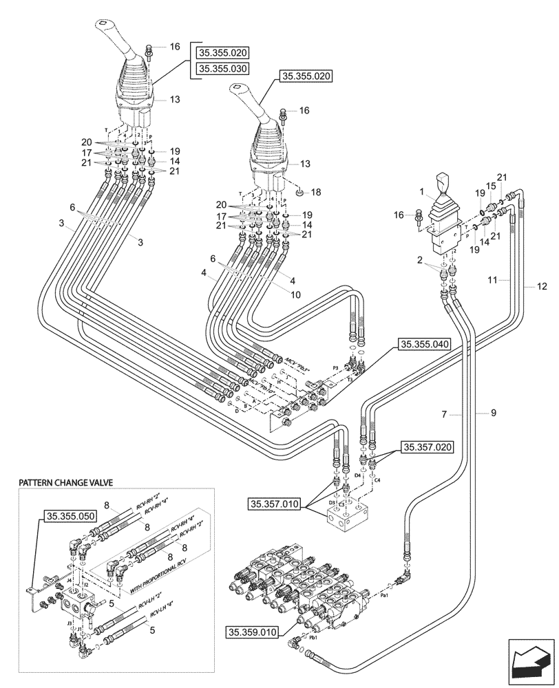 Схема запчастей Case CX26C - (35.355.060) - JOYSTICK, HYDRAULIC LINE, CONTROL VALVE (35) - HYDRAULIC SYSTEMS