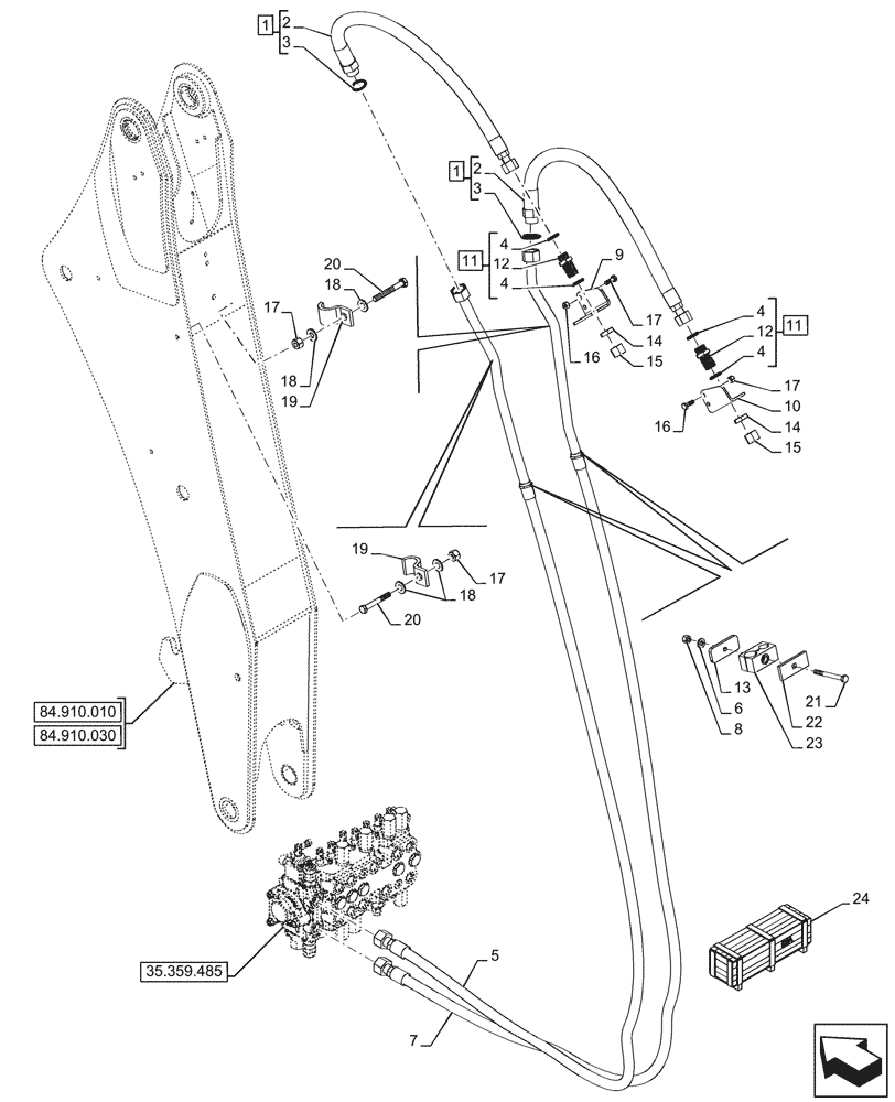 Схема запчастей Case 580N - (35.726.060) - AUXILIARY HYDRAULIC, W/ STANDARD DIPPER (35) - HYDRAULIC SYSTEMS