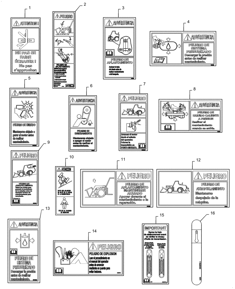 Схема запчастей Case 1121G - (90.108.030) - DECALS, SPANISH (90) - PLATFORM, CAB, BODYWORK AND DECALS