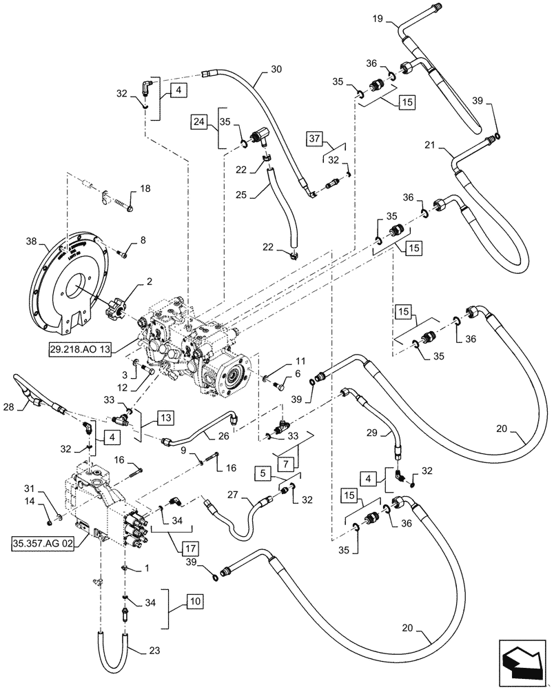 Схема запчастей Case TR310 - (29.204.AB[03]) - HYDROSTATIC PUMP, DRIVE LINES, E-H CONTROLS (19-NOV-2015 & PRIOR) (29) - HYDROSTATIC DRIVE