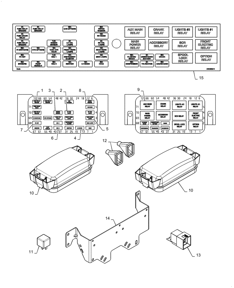 Схема запчастей Case SR270 - (55.100.020[01]) - FUSE & RELAYS, MECHANICAL CONTROLS (55) - ELECTRICAL SYSTEMS