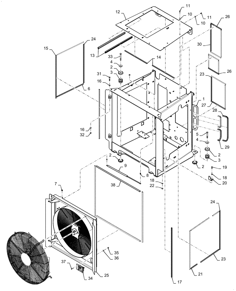 Схема запчастей Case 1121G - (39.100.070) - COOLING FRAME (39) - FRAMES AND BALLASTING