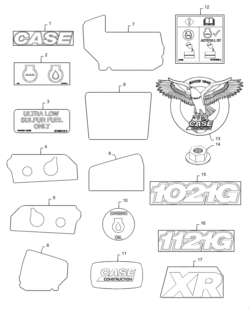 Схема запчастей Case 1121G - (90.108.010[02]) - DECALS COMMON TO MODEL (90) - PLATFORM, CAB, BODYWORK AND DECALS