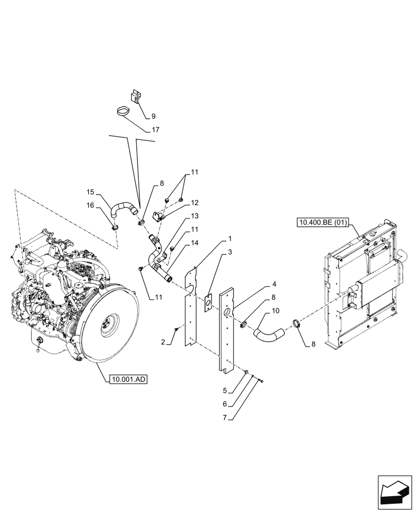 Схема запчастей Case CX210D LC LR - (10.310.AB[01]) - AFTERCOOLER LINE, ENGINE, OUTLET - BSN NGS7H1299 (10) - ENGINE