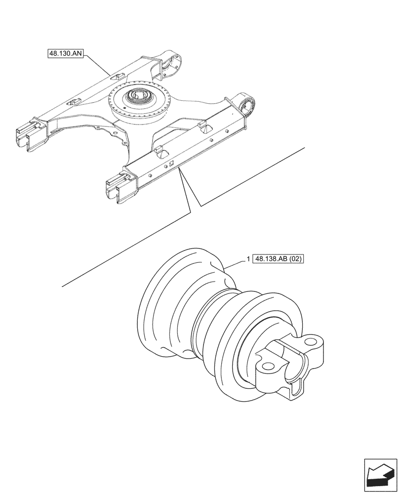 Схема запчастей Case CX210D LC LR - (48.138.AB[01]) - TRACK ROLLER - BSN NFS7H1285 (48) - TRACKS & TRACK SUSPENSION