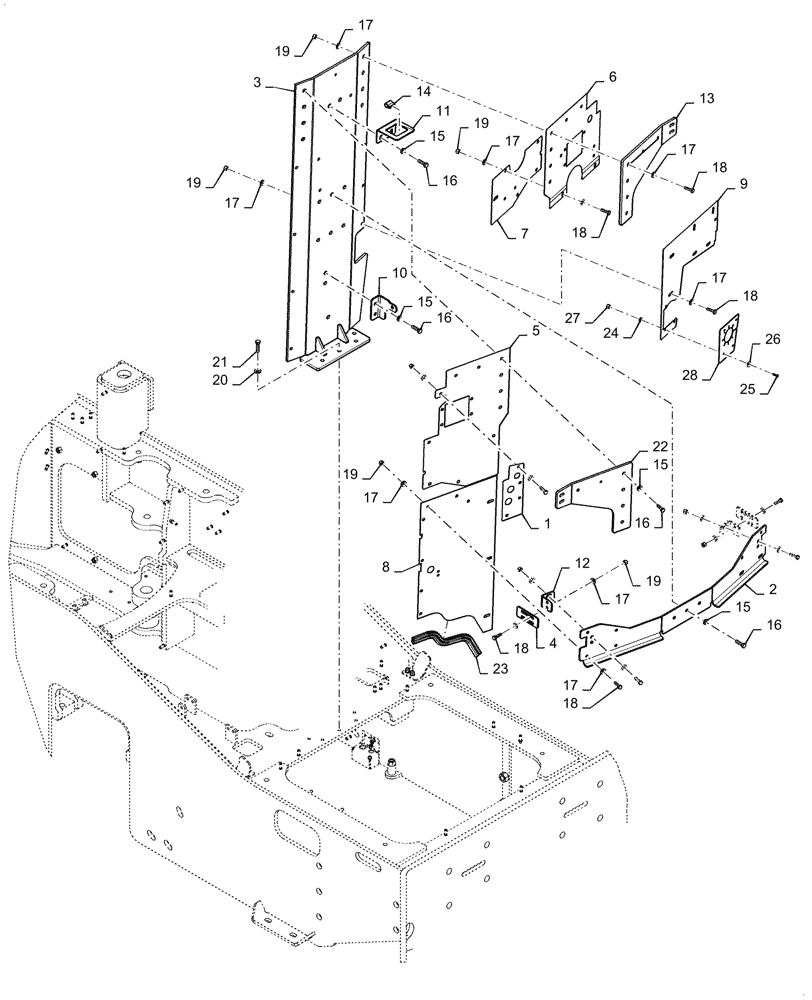 Схема запчастей Case 1021G - (39.100.090) - ENGINE WALL (39) - FRAMES AND BALLASTING