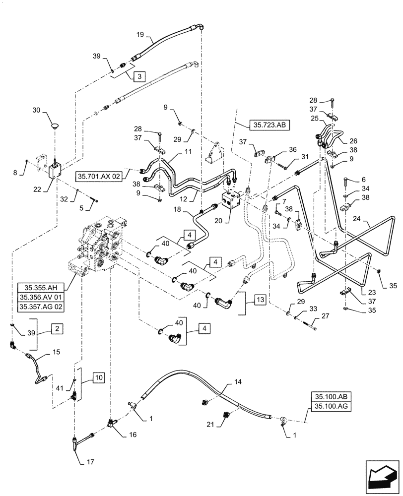 Схема запчастей Case TV380 - (35.701.AX[02]) - LOADER VALVE PLUMBING 03-OCT-2016 AND AFTER (35) - HYDRAULIC SYSTEMS