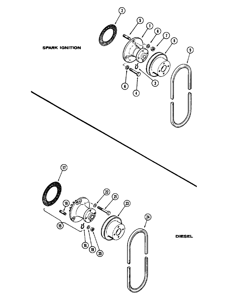 Схема запчастей Case 310G - (046) - WATER PUMP, (148B) SPARK IGNITION ENGINE (01) - ENGINE