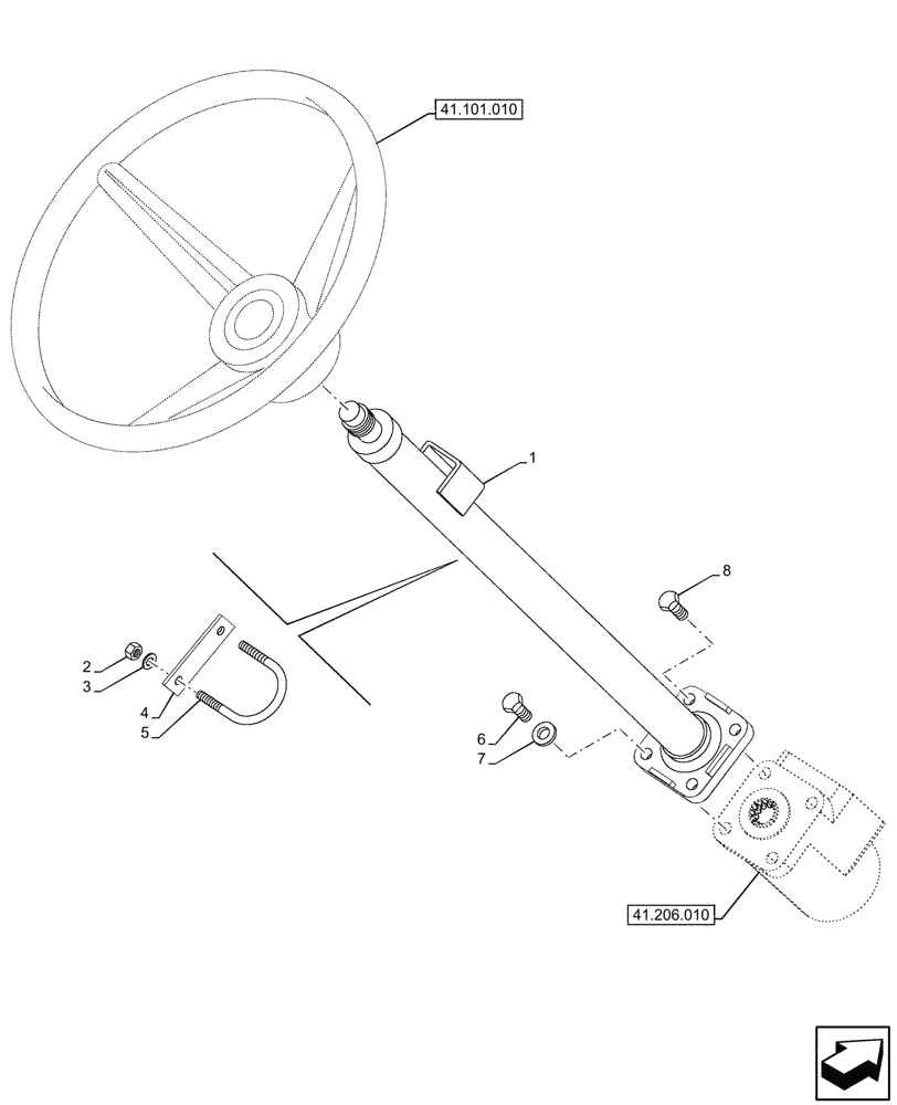 Схема запчастей Case 590SN - (41.101.040) - VAR - 423000, 423001, 442082 - CANOPY, STEERING COLUMN (41) - STEERING